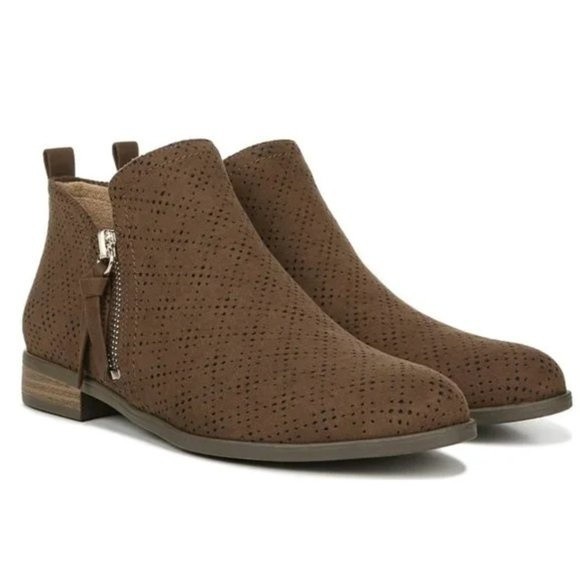 Dr Scholls Womens Rate Chocolate Brown Microfiber Perforated Zip Ankle Boots 6 - Picture 1 of 12
